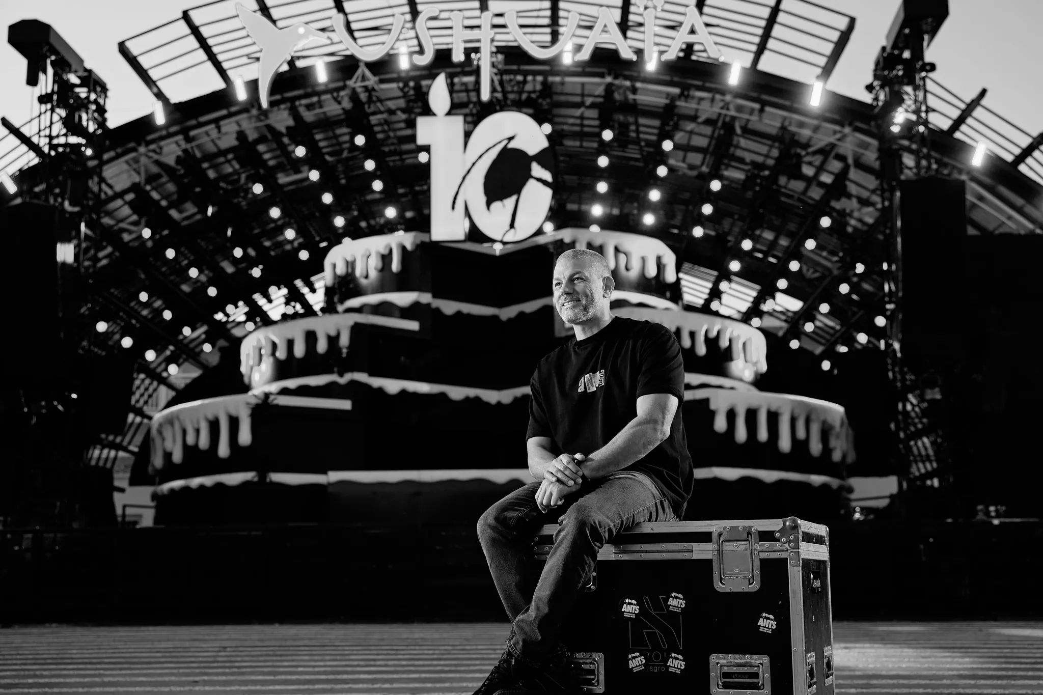 Yann Pissenem photographed with ANTS 10 YEARS STRONG stage at Ushuaïa Ibiza for DJ Mag