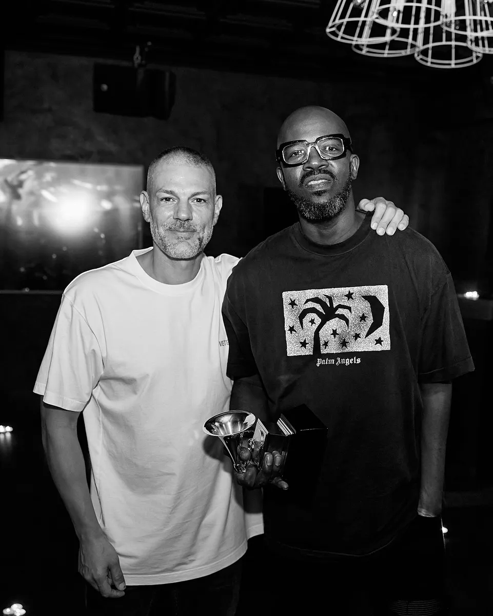 Yann Pissenem with Black Coffee and his GRAMMY Award backstage at Hï Ibiza