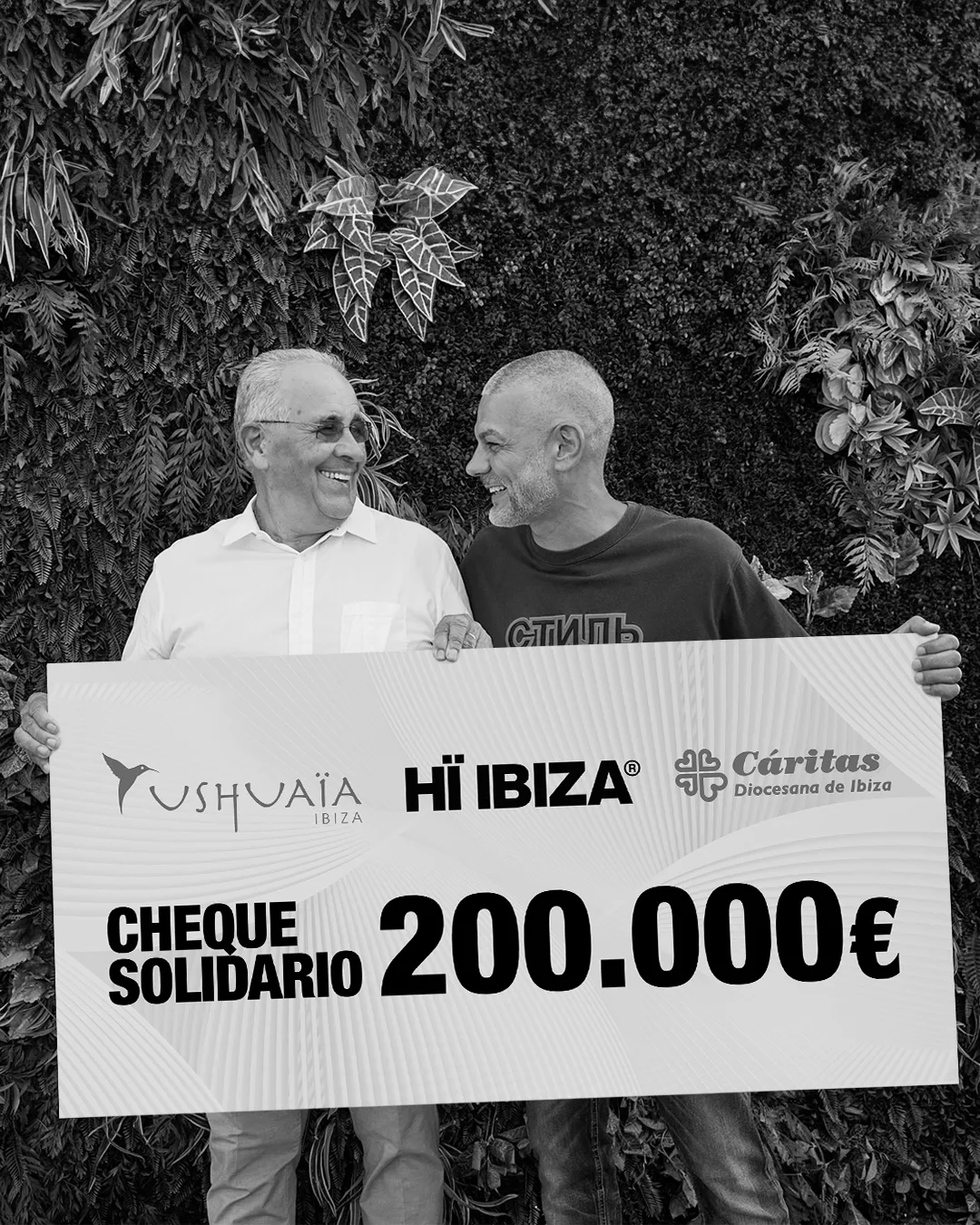 Yann Pissenem presents a cheque to Cáritas at Hï Ibiza