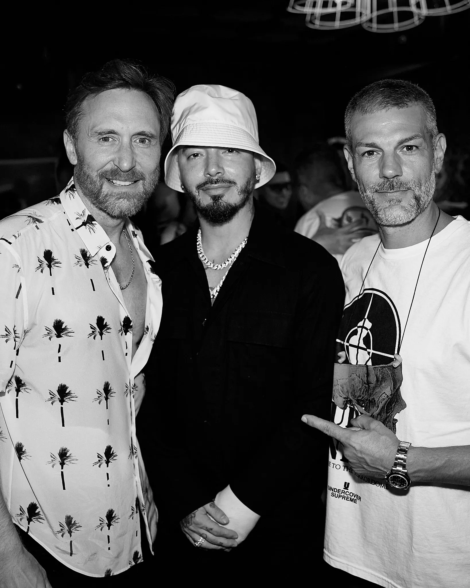 Yann Pissenem with David Guetta and J Balvin at Hï Ibiza